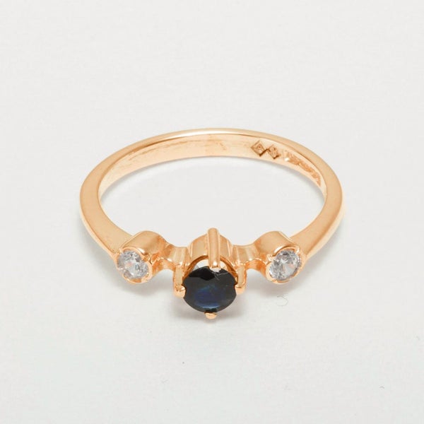 Rose Gold Natural Sapphire Cubic Zirconia Trilogy Ring - Full 9ct UK Hallmark Carousel 1