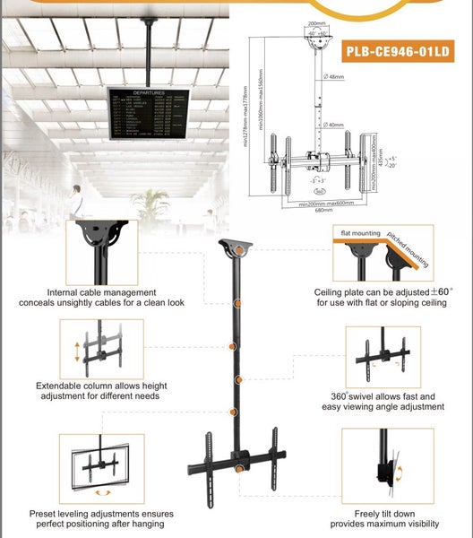 BRATECK 37'-75' Dual Ceiling Mount Bracket For TV & Commercial Signage64354038853633112