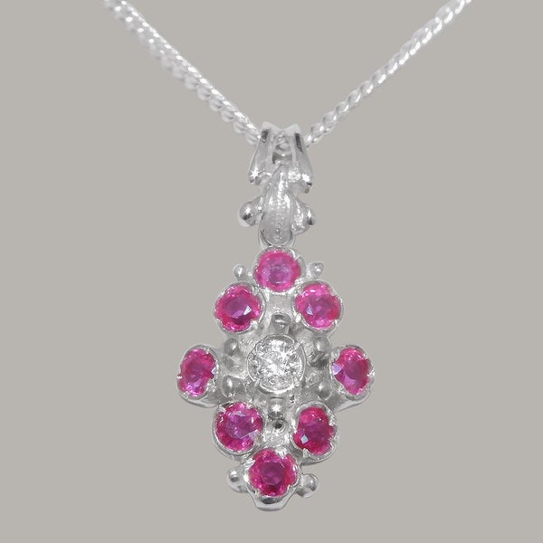 White Gold Natural Diamond & Ruby Womens Pendant & Chain Carousel 1