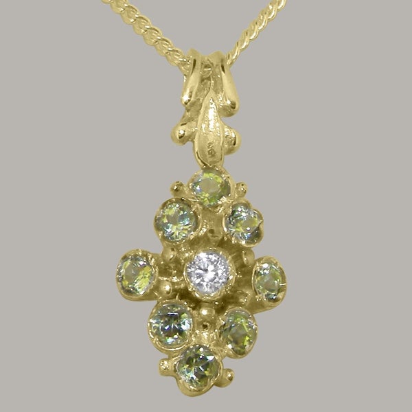 Gold Natural Diamond & Peridot Womens Pendant & Chain Carousel 1
