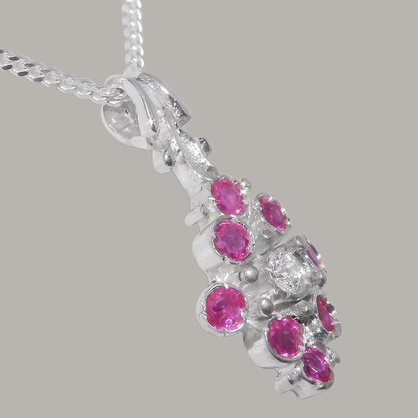 White Gold Natural Diamond & Ruby Womens Pendant & Chain Carousel 2