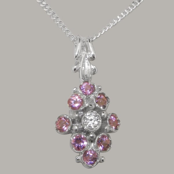 Sterling Silver Cubic Zirconia & Pink Tourmaline Womens Pendant & Chain Carousel 1