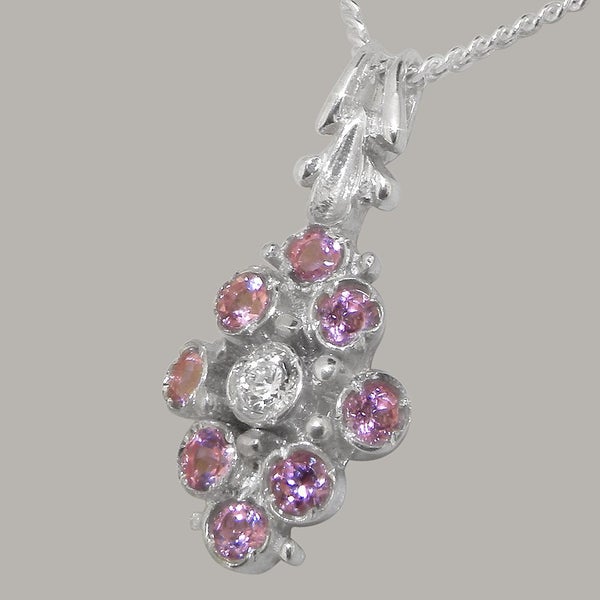 Sterling Silver Cubic Zirconia & Pink Tourmaline Womens Pendant & Chain Carousel 2