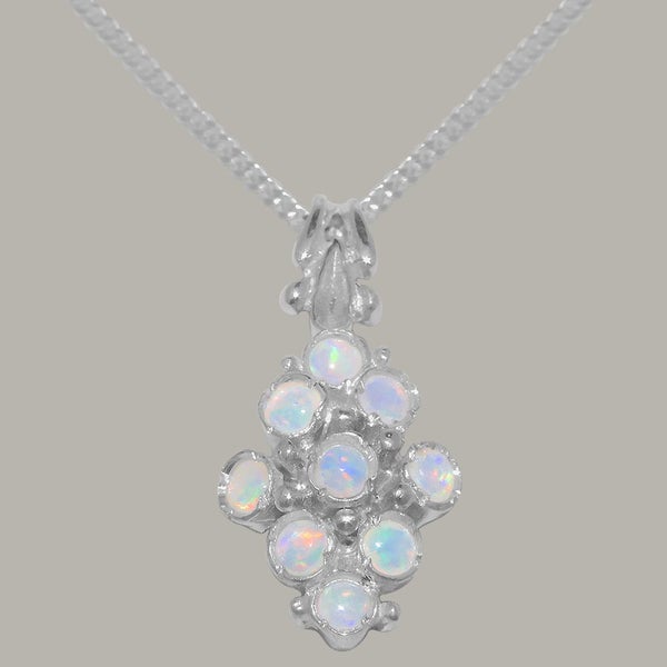 White Gold Natural Opal Womens Pendant & Chain - Full 18ct Gold UK Hallmark Carousel 1