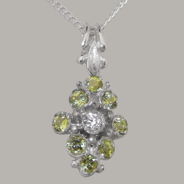 Sterling Silver Cubic Zirconia & Peridot Womens Pendant & Chain Carousel 1