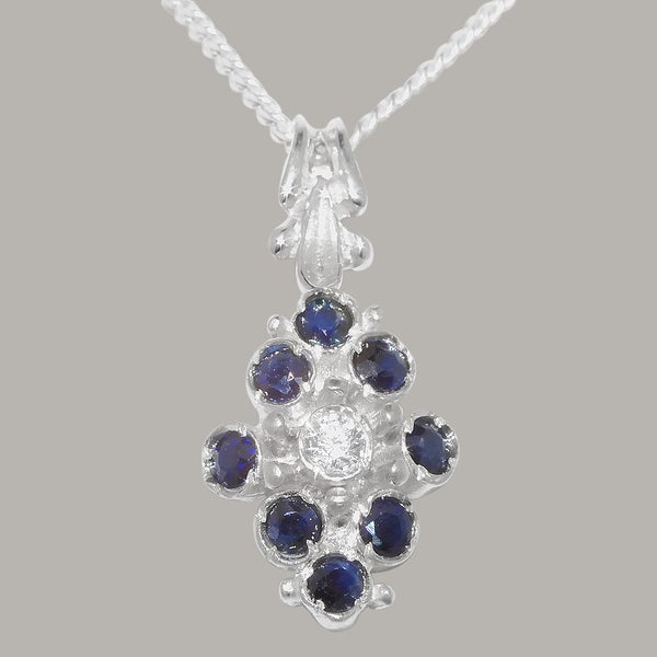 Sterling Silver Cubic Zirconia & Sapphire Womens Pendant & Chain Carousel 1