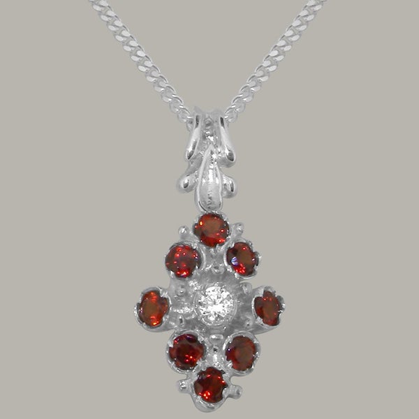 White Gold Cubic Zirconia & Garnet Womens Pendant & Chain Carousel 1