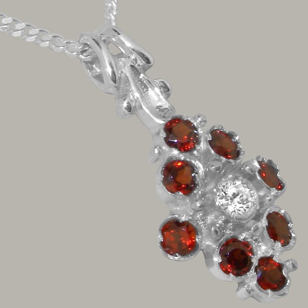 White Gold Cubic Zirconia & Garnet Womens Pendant & Chain Carousel 2