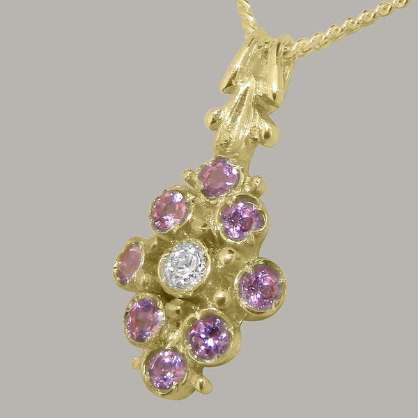 Gold Cubic Zirconia & Pink Tourmaline Womens Pendant & Chain Carousel 2