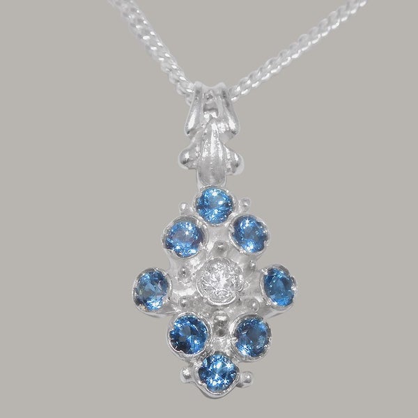 White Gold Cubic Zirconia & London Blue Topaz Womens Pendant & Chain Carousel 1