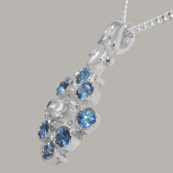 White Gold Cubic Zirconia & London Blue Topaz Womens Pendant & Chain Carousel 2