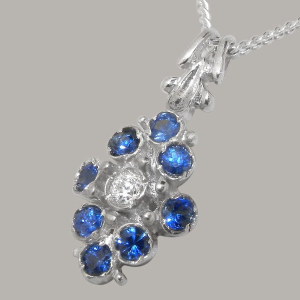 Sterling Silver Natural Diamond & Sapphire Womens Pendant & Chain Carousel 2
