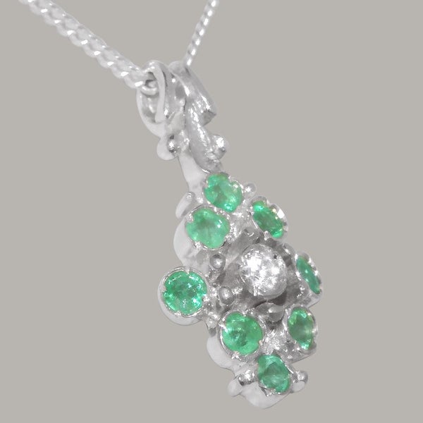 Sterling Silver Natural Diamond & Emerald Womens Pendant & Chain Carousel 2