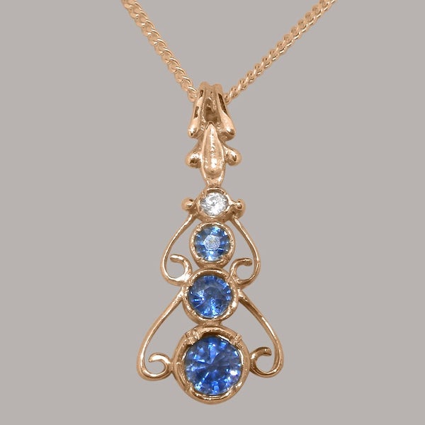 Rose Gold Natural Sapphire & Cubic Zirconia Womens Bohemian Pendant & Chain Carousel 1