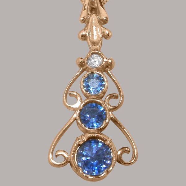 Rose Gold Natural Sapphire & Cubic Zirconia Womens Bohemian Pendant & Chain Carousel 2