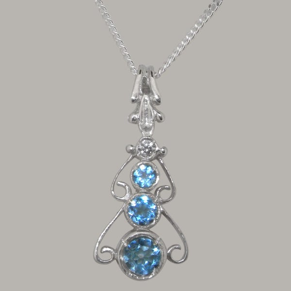 White Gold Natural Blue Topaz & Cubic Zirconia Womens Bohemian Pendant & Chain Carousel 1