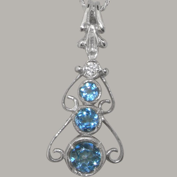 White Gold Natural Blue Topaz & Cubic Zirconia Womens Bohemian Pendant & Chain Carousel 2