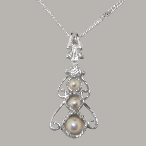 Sterling Silver Pearl & Cubic Zirconia Womens Bohemian Pendant & Chain Carousel 1