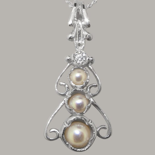 Sterling Silver Pearl & Cubic Zirconia Womens Bohemian Pendant & Chain Carousel 2