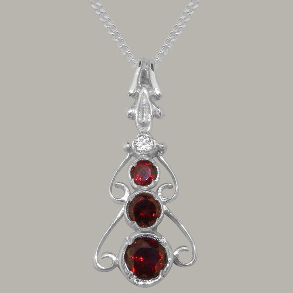 Sterling Silver Natural Garnet & Diamond Womens Bohemian Pendant & Chain Carousel 1