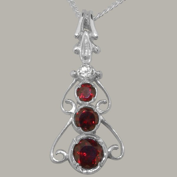 Sterling Silver Natural Garnet & Diamond Womens Bohemian Pendant & Chain Carousel 2