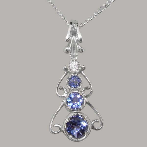 White Gold Natural Tanzanite & Cubic Zirconia Womens Bohemian Pendant & Chain Carousel 1