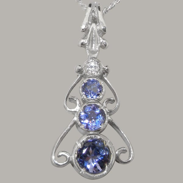 White Gold Natural Tanzanite & Cubic Zirconia Womens Bohemian Pendant & Chain Carousel 2