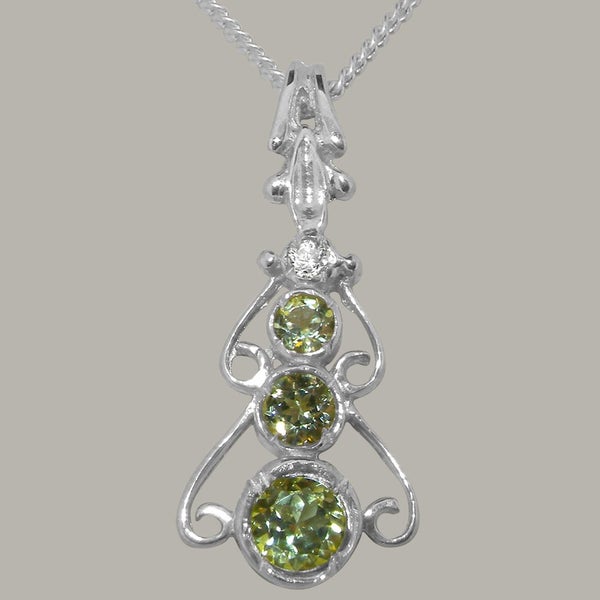 White Gold Natural Peridot & Cubic Zirconia Womens Bohemian Pendant & Chain Carousel 1