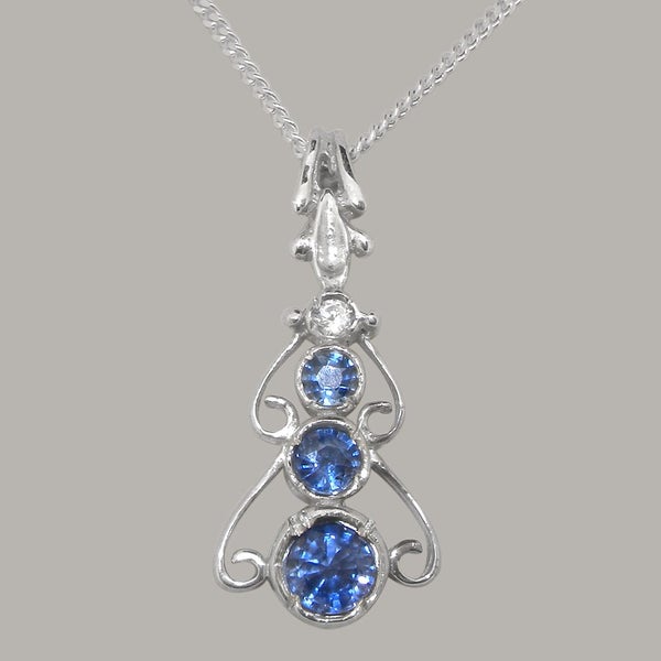 White Gold Natural Sapphire & Cubic Zirconia Womens Bohemian Pendant & Chain Carousel 1