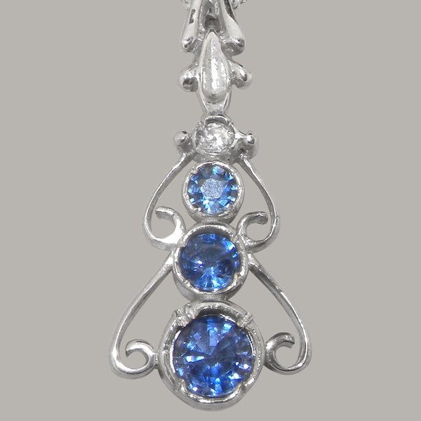 White Gold Natural Sapphire & Cubic Zirconia Womens Bohemian Pendant & Chain Carousel 2