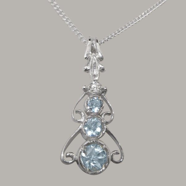 White Gold Natural Aquamarine & Cubic Zirconia Womens Bohemian Pendant & Chain Carousel 1
