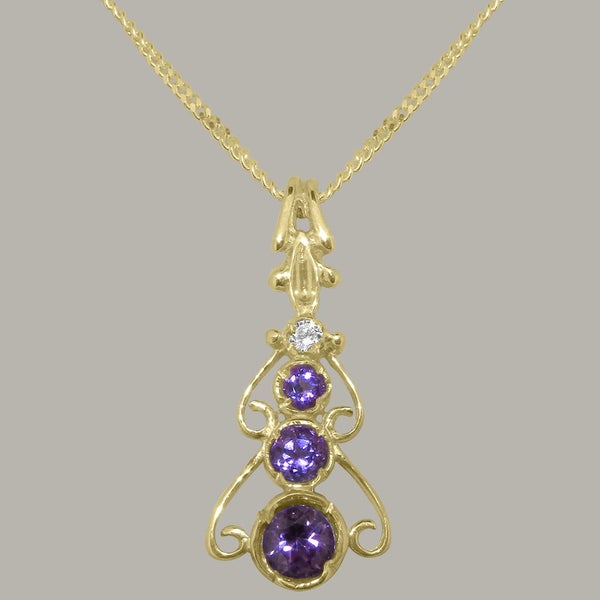 Gold Natural Amethyst & Cubic Zirconia Womens Bohemian Pendant & Chain Carousel 1