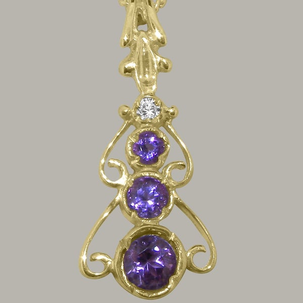 Gold Natural Amethyst & Cubic Zirconia Womens Bohemian Pendant & Chain Carousel 2