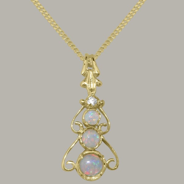Gold Natural Opal & Cubic Zirconia Womens Bohemian Pendant & Chain Carousel 1