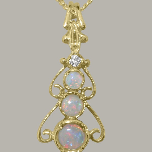 Gold Natural Opal & Cubic Zirconia Womens Bohemian Pendant & Chain Carousel 2