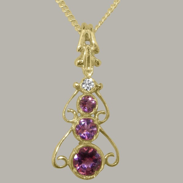 Gold Natural Pink Tourmaline & Cubic Zirconia Womens Bohemian Pendant & Chain Carousel 1