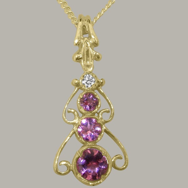 Gold Natural Pink Tourmaline & Cubic Zirconia Womens Bohemian Pendant & Chain Carousel 2