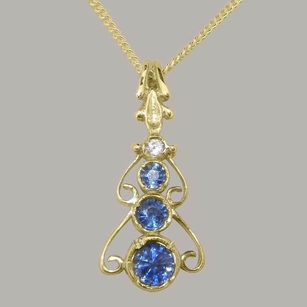 Gold Natural Sapphire & Cubic Zirconia Womens Bohemian Pendant & Chain Carousel 1