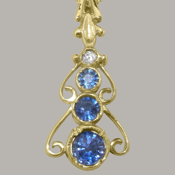 Gold Natural Sapphire & Cubic Zirconia Womens Bohemian Pendant & Chain Carousel 2