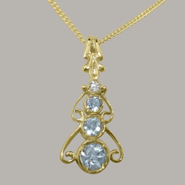 Gold Natural Aquamarine & Cubic Zirconia Womens Bohemian Pendant & Chain Carousel 1