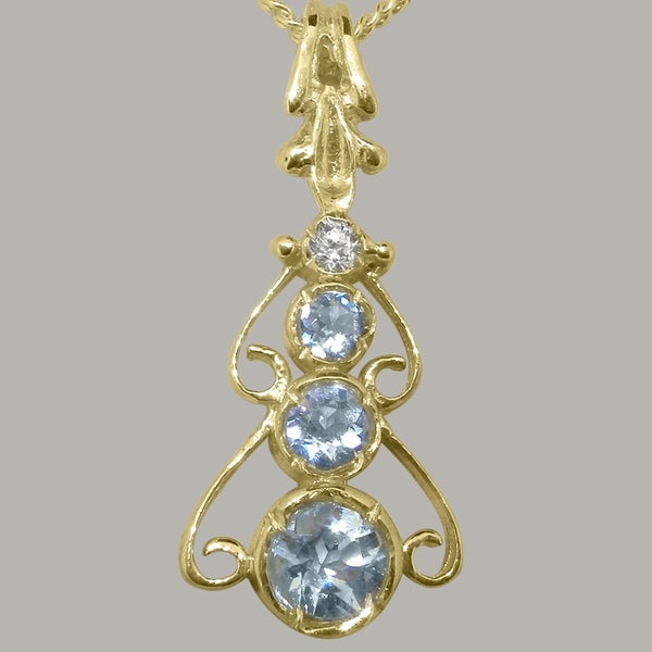 Gold Natural Aquamarine & Cubic Zirconia Womens Bohemian Pendant & Chain Carousel 2