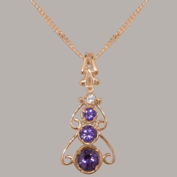 Rose Gold Natural Amethyst & Cubic Zirconia Womens Bohemian Pendant & Chain Carousel 1