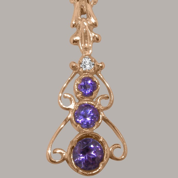 Rose Gold Natural Amethyst & Cubic Zirconia Womens Bohemian Pendant & Chain Carousel 2