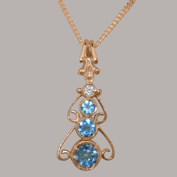 Rose Gold Natural Blue Topaz & Cubic Zirconia Womens Bohemian Pendant & Chain Carousel 1