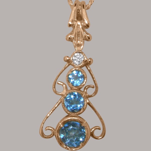 Rose Gold Natural Blue Topaz & Cubic Zirconia Womens Bohemian Pendant & Chain Carousel 2