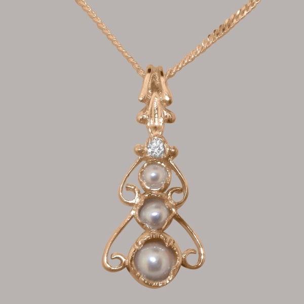 Rose Gold Pearl & Diamond Womens Bohemian Pendant & Chain Carousel 1