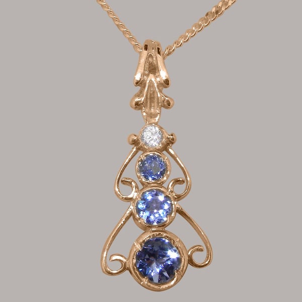 Rose Gold Natural Tanzanite & Cubic Zirconia Womens Bohemian Pendant & Chain Carousel 1