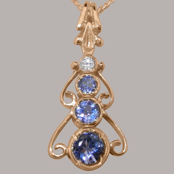 Rose Gold Natural Tanzanite & Cubic Zirconia Womens Bohemian Pendant & Chain Carousel 2