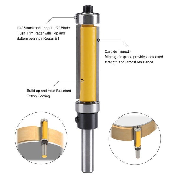 Flush Trim Top and Bottom Bearing Router Bit 1/4 Inch Shank Carousel 5