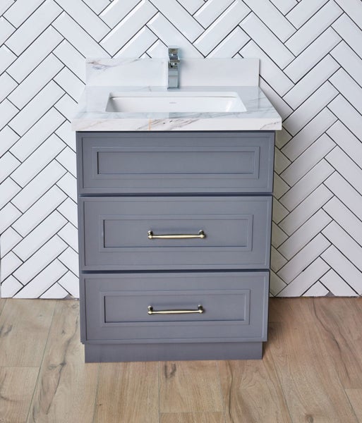 New Arrival- Freestanding Vanity 600mm with Drawers Dark Grey (SOLID WOOD) Carousel 1